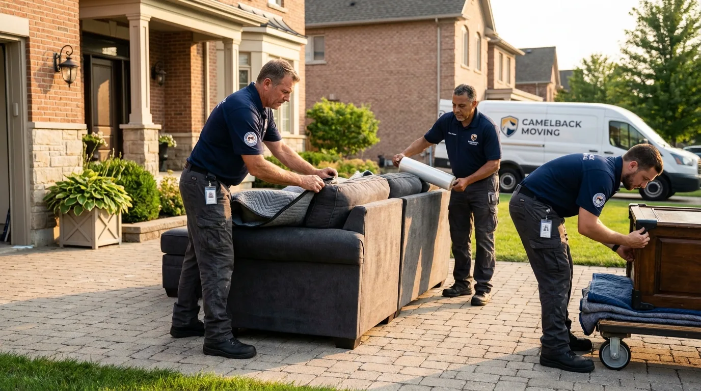 Large estate moving crew wrapping furniture in Columbia, MD