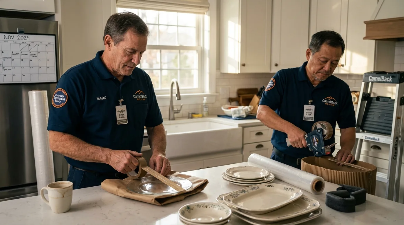 Professional crew packing kitchen dishware in Columbia, MD